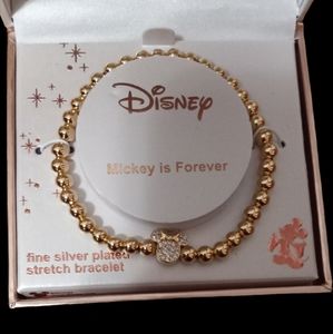 Disney Mickey Is forever Fine Silver Plated Stretch Bracelet New In Box